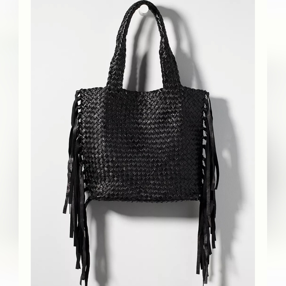 Anthropologie Woven Fringe Tote - black - Picture 3 of 7